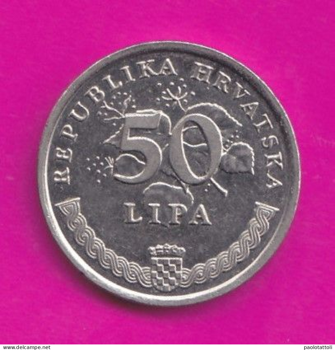 Croatia, 1995- Croatian Text- 50 Lipa- Obverse Atylized Linden Branch. Reverse Plant Velebit Degenia- Nickel Plated Stee - Croatia