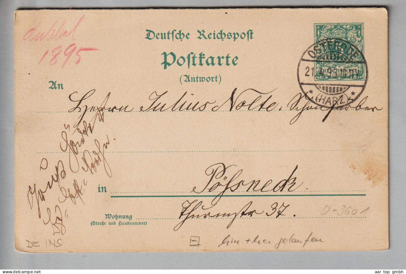 DE Heimat Nied.Sa. Osterode 1895-04-21 Auf Ganzsache Doppel-Antwortkarte - Covers & Documents