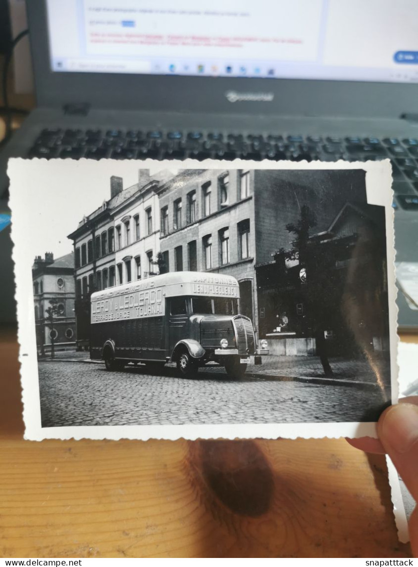 TOP Photo De 1938 Camion Utilitaire Déménagement Leroy Et Leclercq Terrasse St Brice TOURNAI, Garage DUPRET 12x8,6cm - Automobile