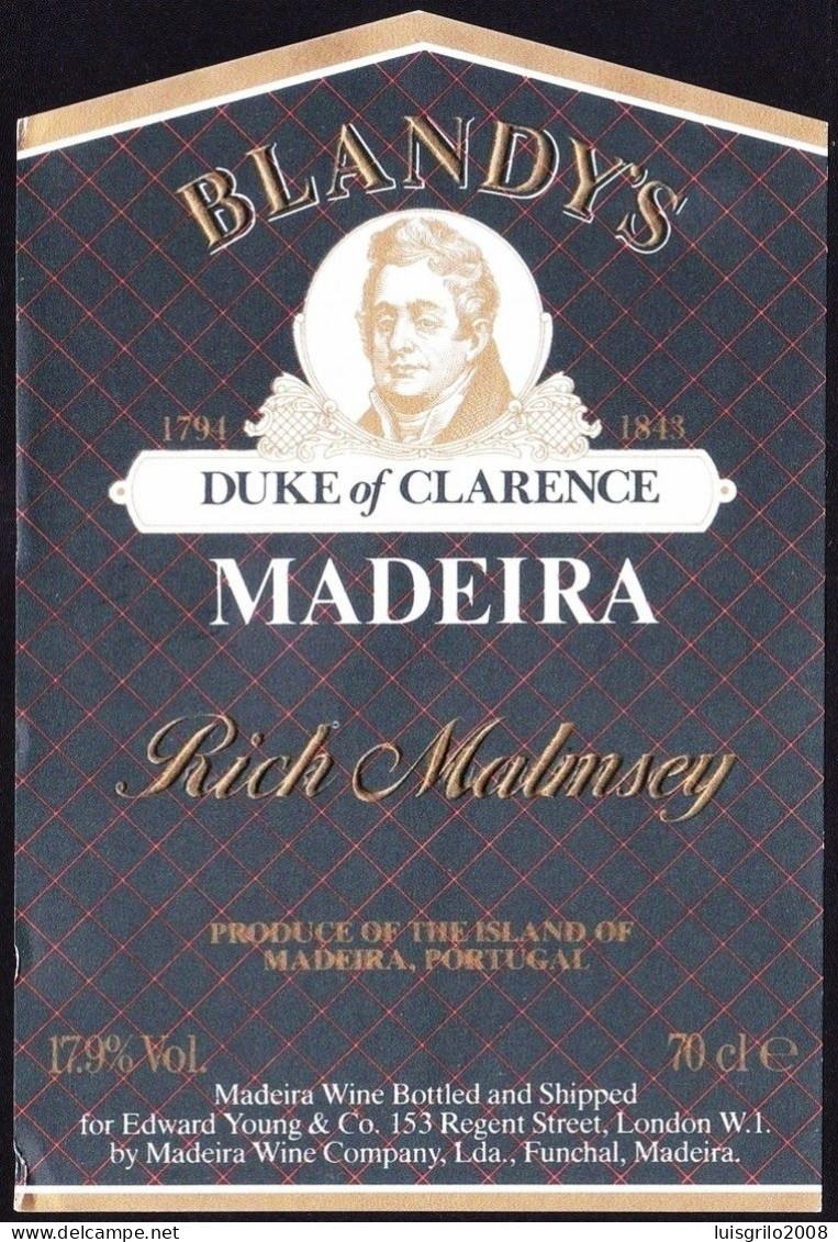 Madeira Wine Label, Portugal - Blandy's DUQUE OF CLARENCE MADEIRA -|- Funchal, Madeira Island - Sonstige & Ohne Zuordnung