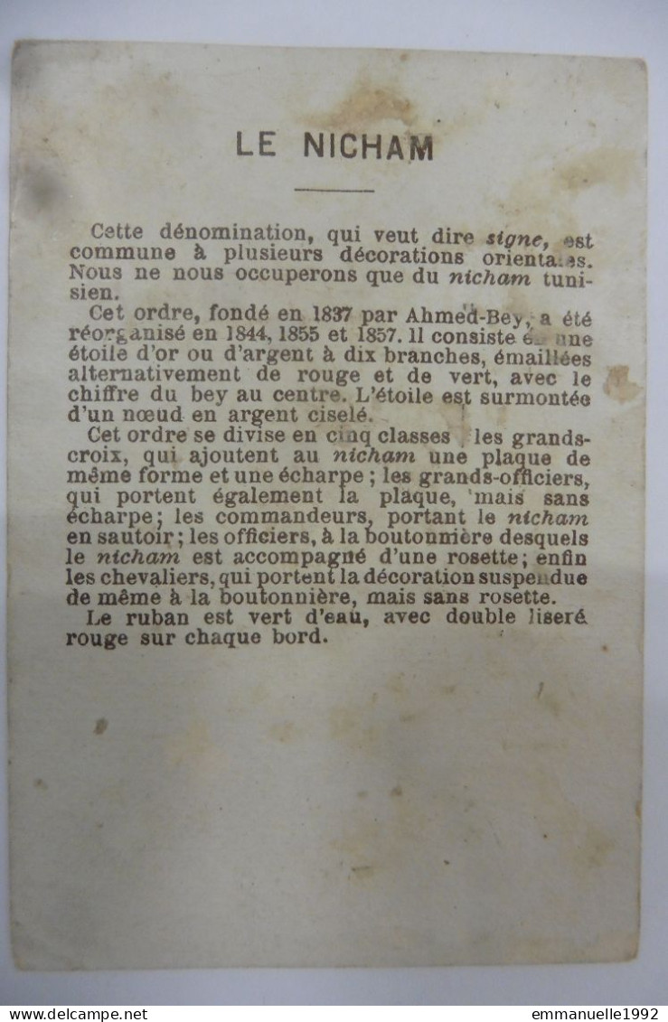 Chromo Tunisie - Le Nicham Décoration Ordre De 1837 Ahmed-Bey - Andere & Zonder Classificatie