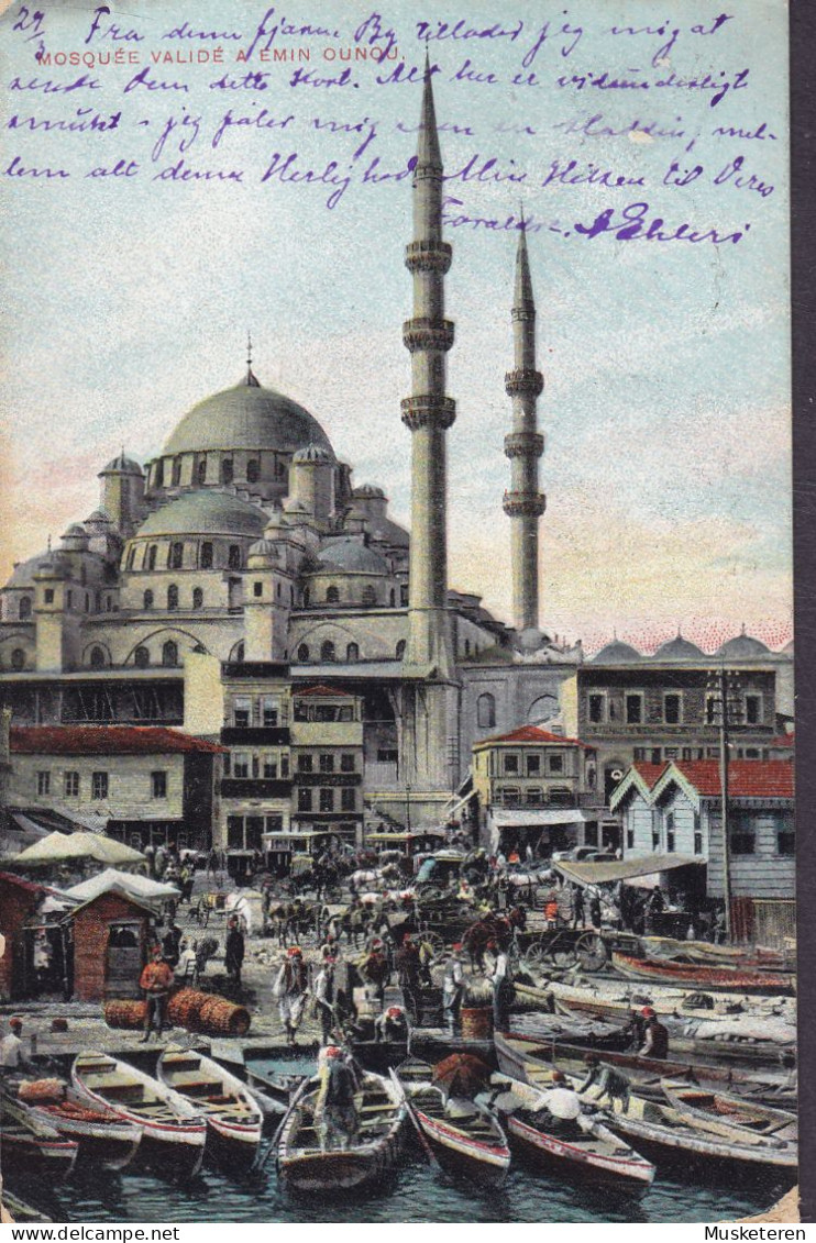 British Levant Turkey PPC Constantinople. Mosquée Valide A Emin Ounou BRITISH POST OFFICE 1908 Simple Backside (2 Scans) - Turkey