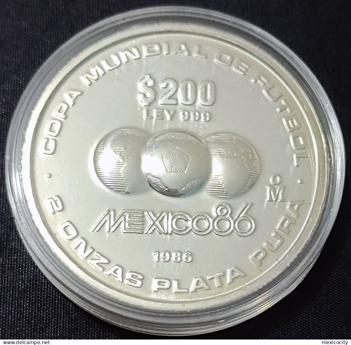 MEXICO 1985 $200 WORLD SOCCER CUP Mexico 86 2 Oz., .999 Silver Coin, PROOF In Capsule, Scarce - México