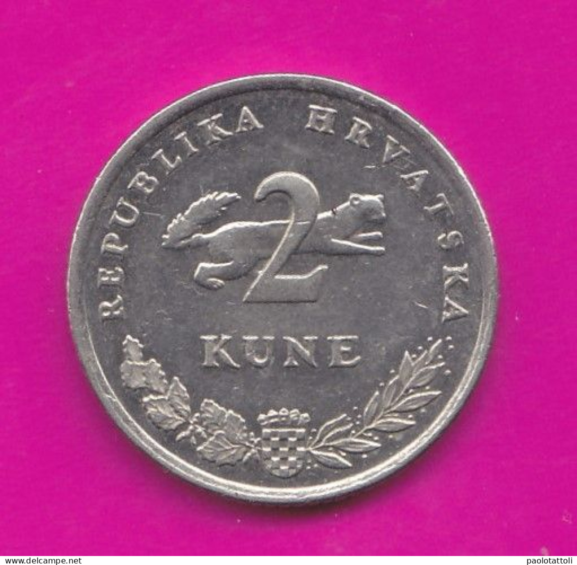 Croatia, 2013- Croatian Text- 2 Kuna- Obverse Marten Running. Reverse Tuna- Nickel Brass-  BB, VF, TTB, SS - Croatia