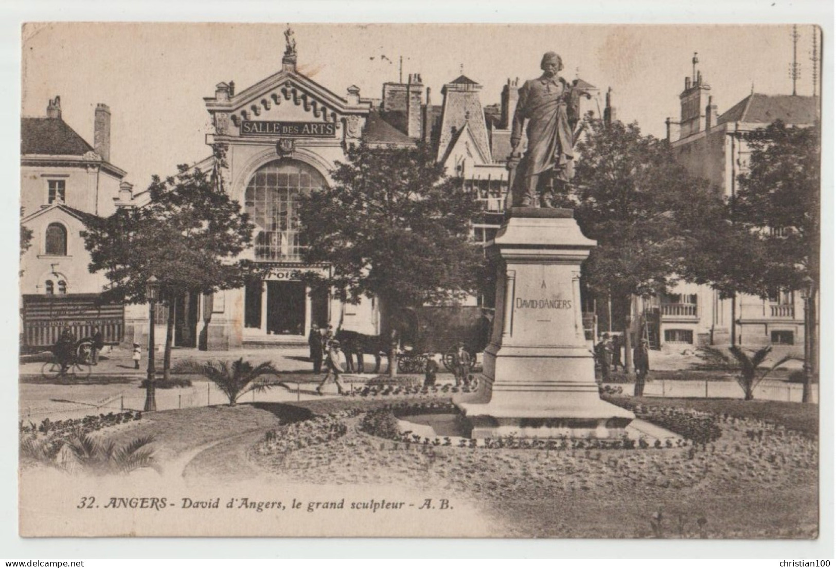 ANGERS (49) PLACE LORRAINE - SALLE DES ARTS - STATUE DE DAVID D' ANGERS GRAND SCULPTEUR - ECRITE EN 1922  - 2 SCANS - - Angers