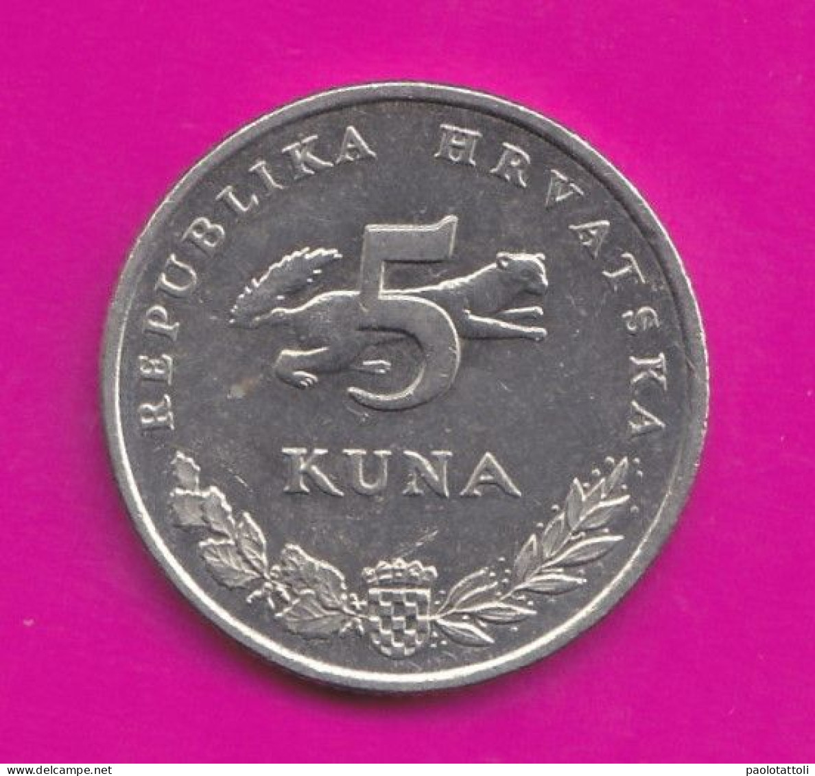Croatia, 2015- Latin Text - 5 Kuna. Obverse Marten. Reverse Brown Bear. Nickel-brass, Copper, Nickel BB, VF, TTB, SS - Croatia