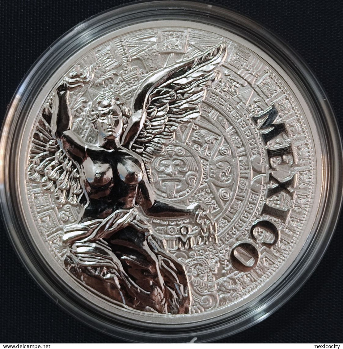 MEXICO Mint MEXICAN LANDSCAPE & WINGED VICTORY Deep Cameo Luxury .999 Silver Oz. PROOF Encapsulated - México