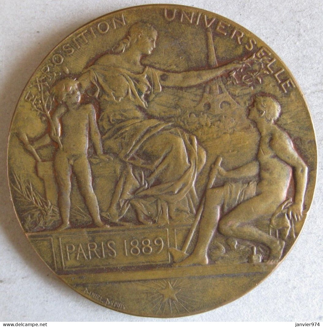 Medaille En Bronze Exposition Universelle De Paris 1889 Nu, Par Daniel Dupuis - Autres & Non Classés