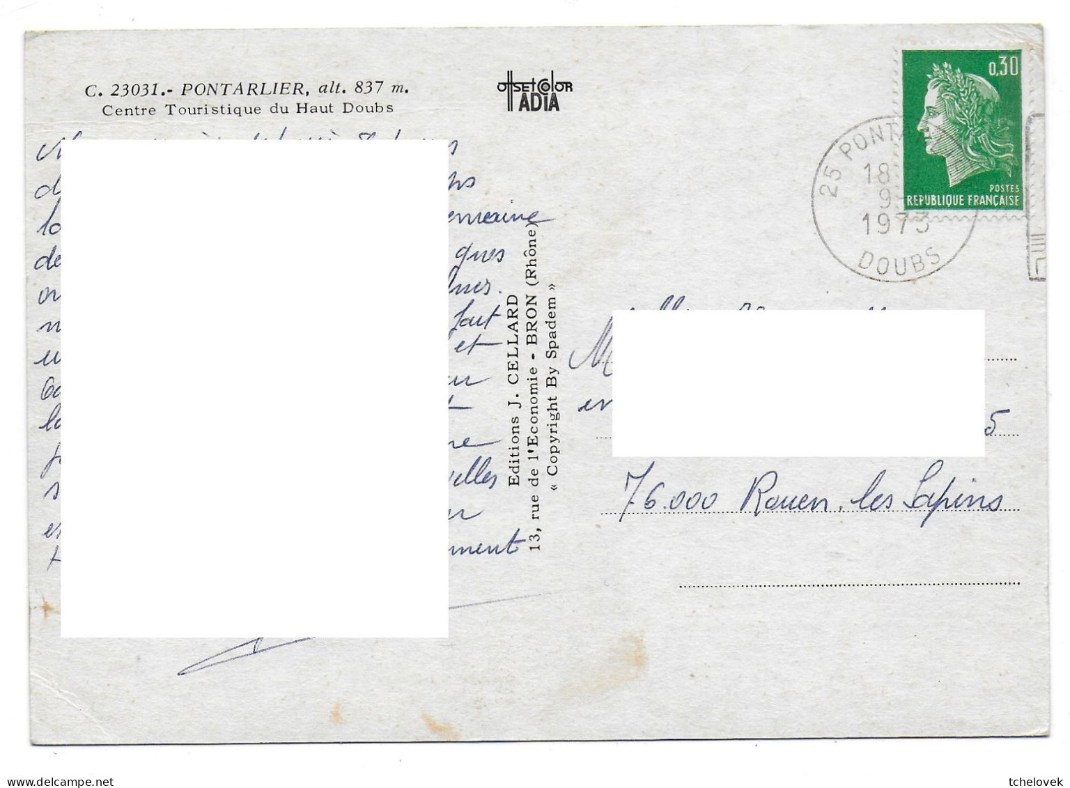 (25). Doubs. Pontarlier. C 23031 écrite 1973 (2) - Pontarlier