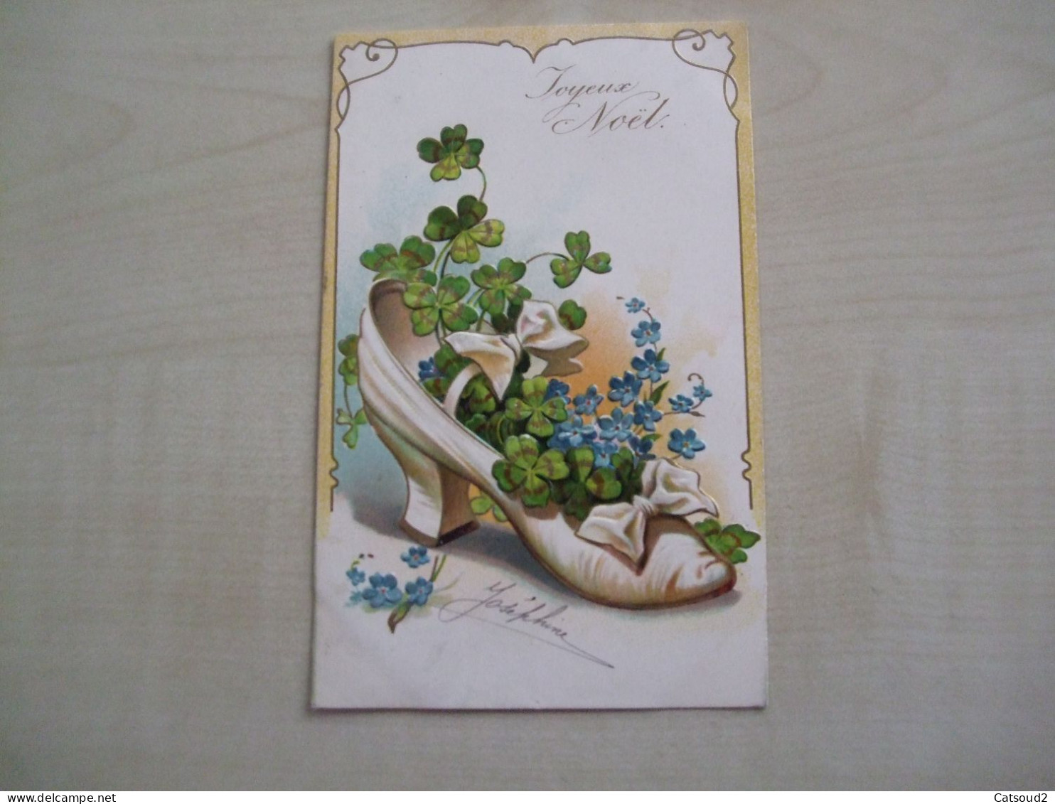 Carte Postale Ancienne En Relief MYOSOTIS ET TREFLES Joyeux Noël - Flowers