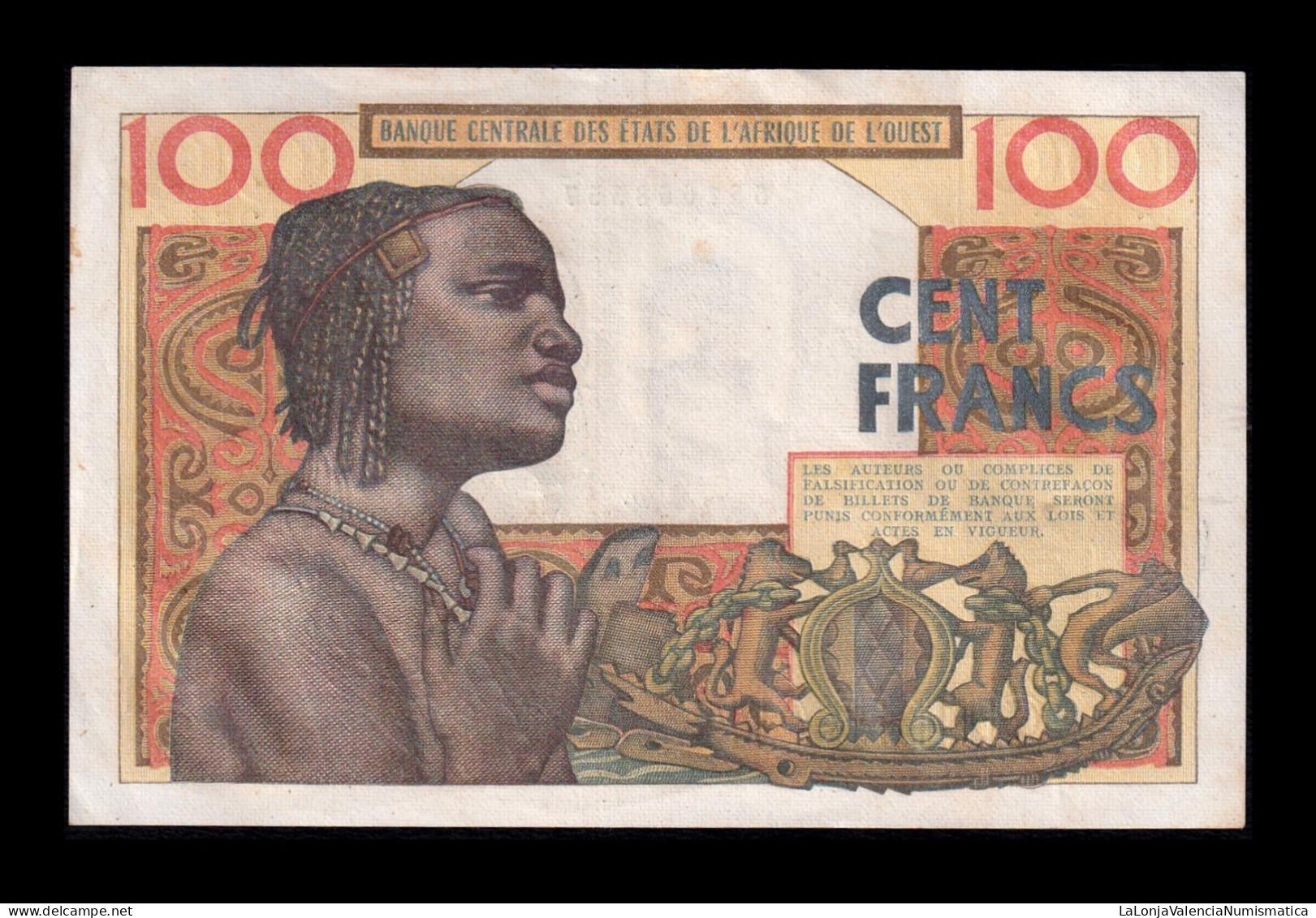 West African St. Costa De Marfil  100 Francs ND (1961-1965) Pick 101Ag Mbc/+ Vf/+ - West African States