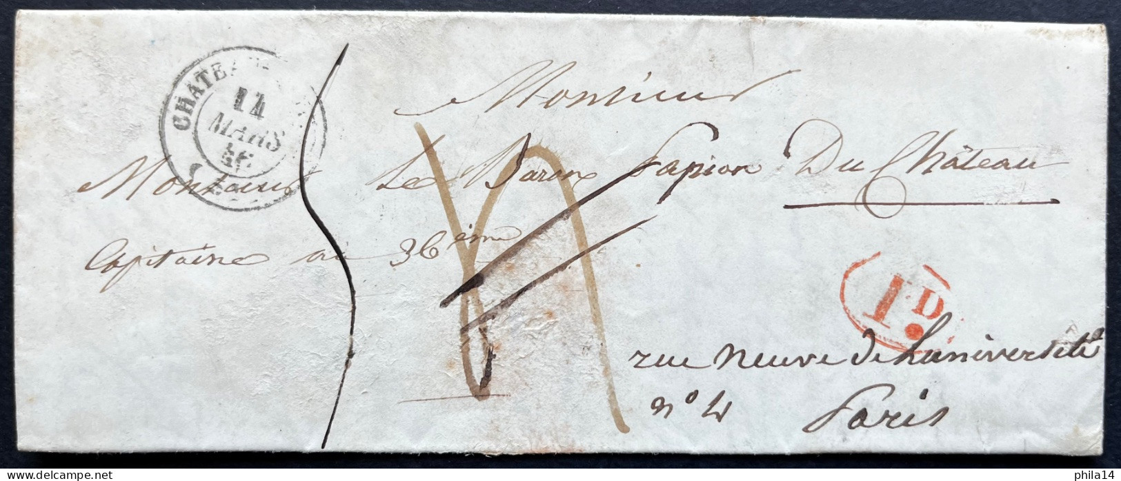 MARQUE POSTALE CHATEAU GONTIER POUR PARIS / 1846 / LAC / TAXE 5 - 1801-1848: Précurseurs XIX