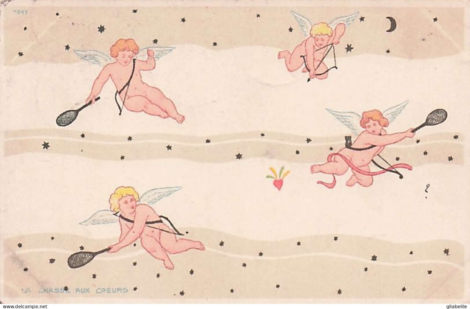 Illustrateur   - TENNIS - Petits Anges Jouant Au Tennis - La Chasse Aux Coeurs - 1901 - 1900-1949