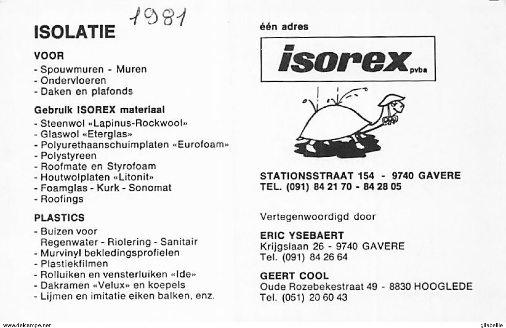 Velo - Cyclisme - Coureur Cycliste Belge Eddy De Groote - Team Isorex - 1981 - Autographe - Zonder Classificatie
