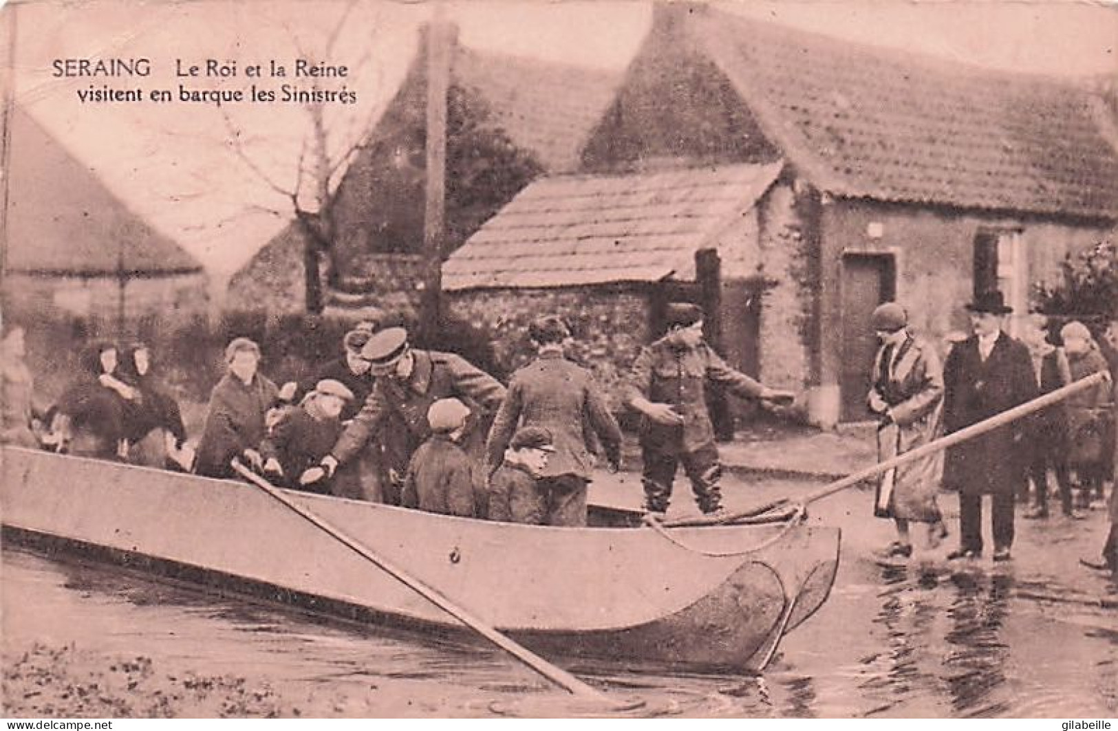 SERAING - Crue De La Meuse  1925-1926 - Le Roi Et La Reine Visitent En Barque Les Sinistrés - Seraing