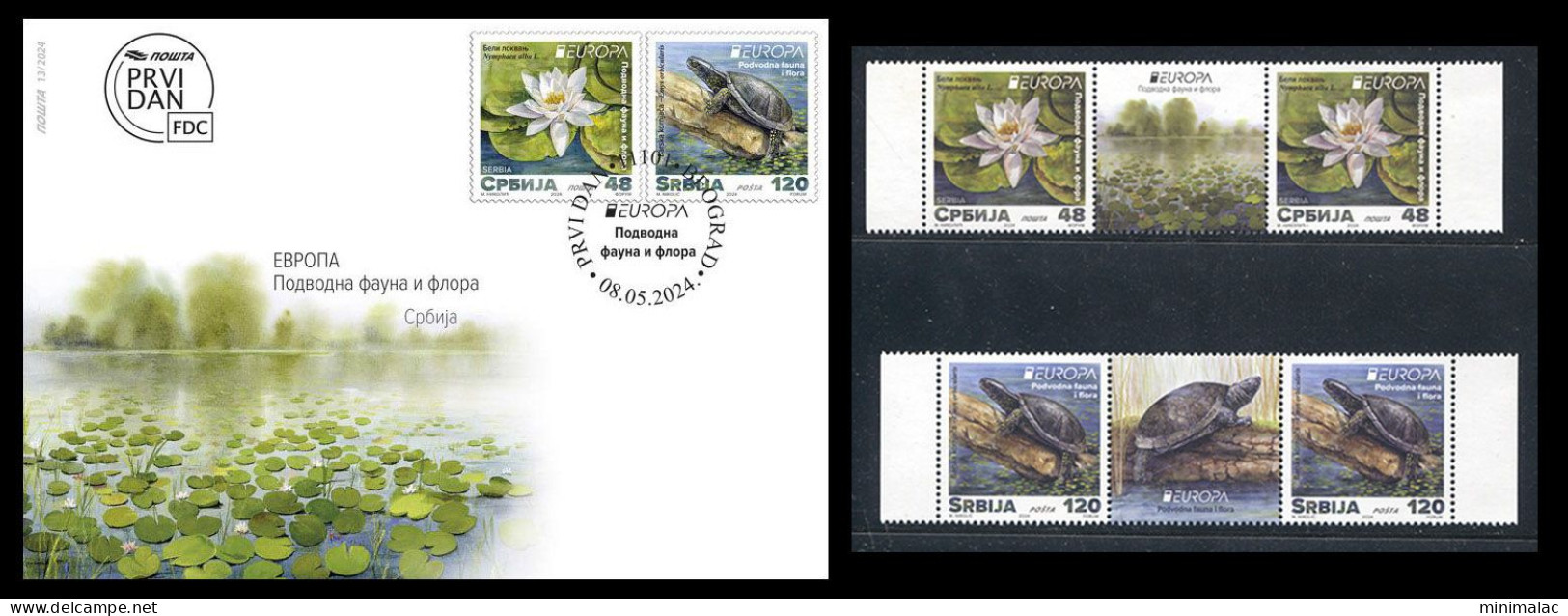 Serbia 2024. EUROPA, Underwater Fauna And Flora, Water Lily, Turtle, FDC + Middle Row, MNH - Otros & Sin Clasificación
