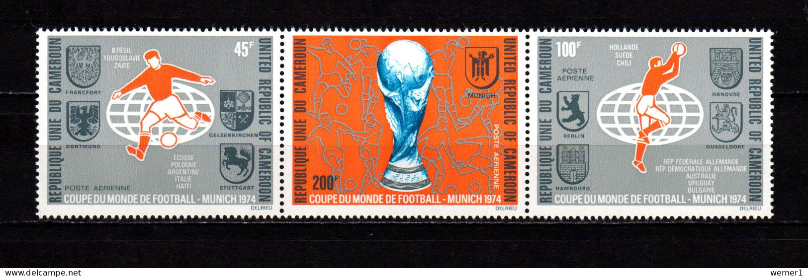 Cameroon - Cameroun 1974 Football Soccer World Cup Strip Of 3 MNH - 1974 – West-Duitsland