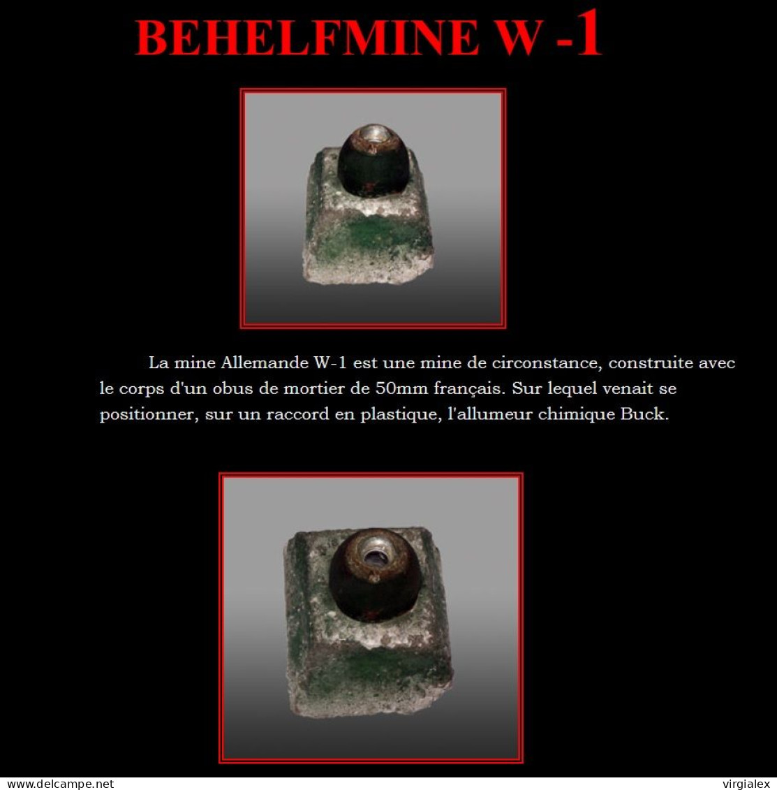 Militaria Allemand Français Ww2 - Mine Behelfmine W-1 & Projectile Explosif 50mm Modèle 1938 Mortier - Guerre 1939 1945 - Armes Neutralisées