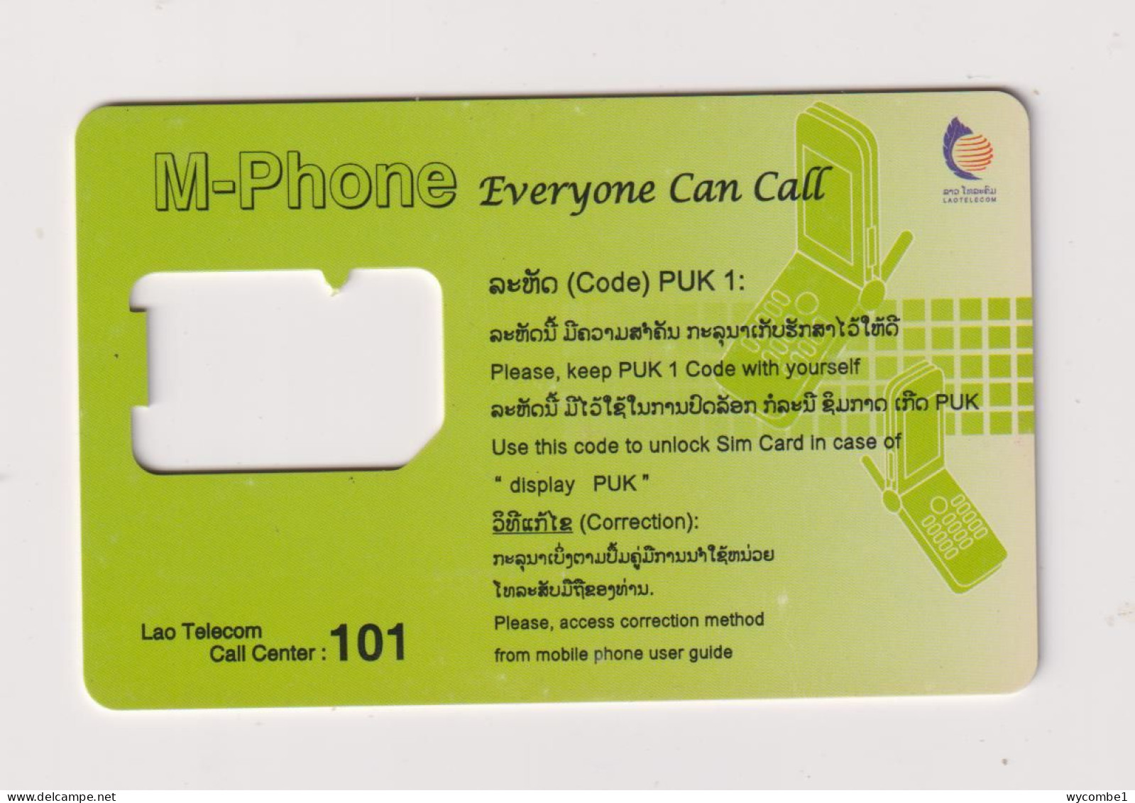 LAOS -  M-Phone SIM Frame Phonecard - Laos