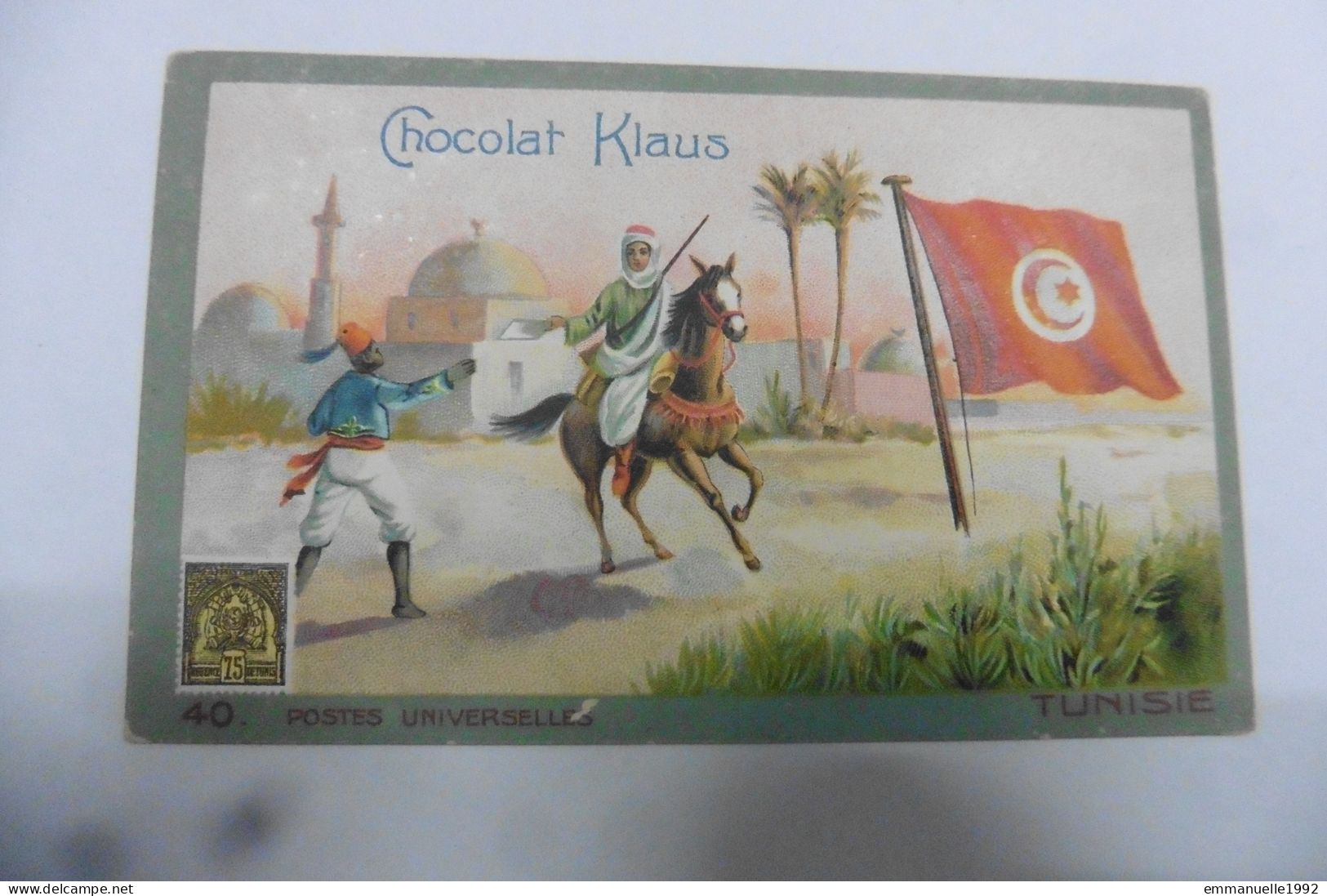 Chromo Chocolat Klaus - Postes Universelles - Tunisie - Cavalier Drapeau - Autres & Non Classés