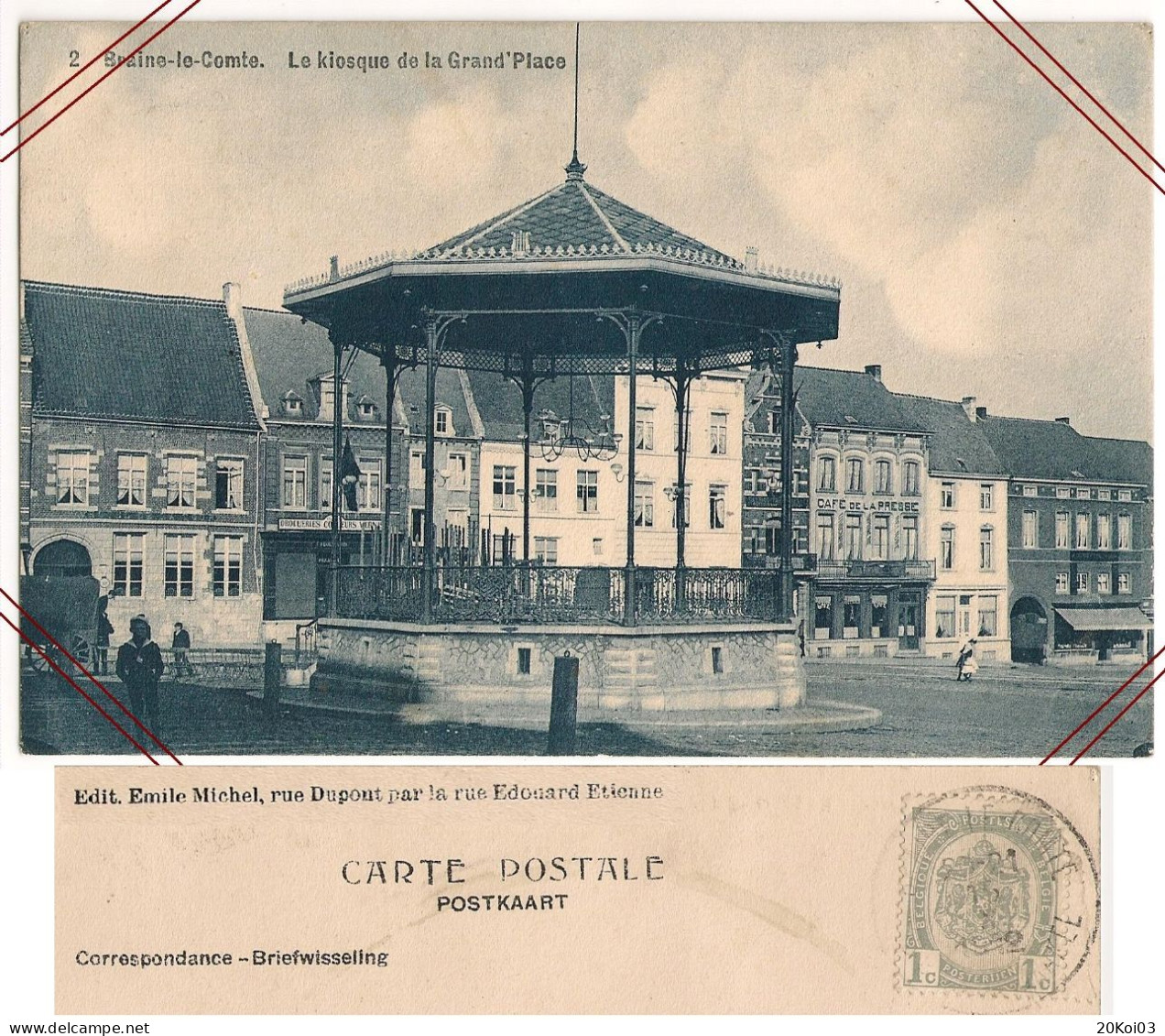 Braine-le-Comte Le Kiosque De La Grand'Place, 1912 Timbre 1c TTB-CPA Vintage - Braine-le-Comte