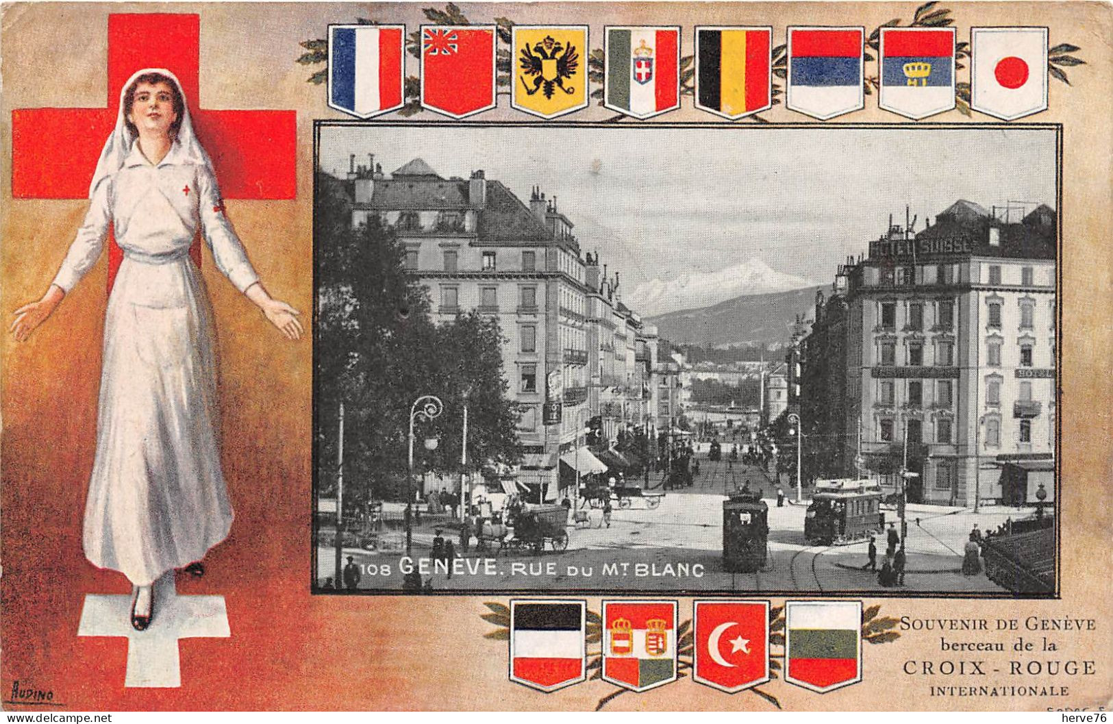 SUISSE - Souvenir De GENEVE Berceau De La Croix-Rouge Internationale - CPA Fantaisie - Rue Du Mont Blanc - Genève