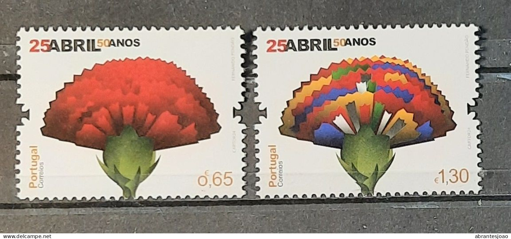 2024 - Portugal - MNH - 50 Years Of The 25th Of April Revolution - 2 Stamps + Block Of 6 Stamps (100% Recycled Paper) - Ongebruikt