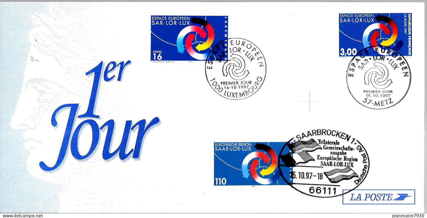 P209 - OBLITERATION COMMUNE SAR LOR LUX SUR CARTE DE METZ LUXEMBOURG ET SAARBRUCKEN DU 16/10/97 - Commemorative Postmarks