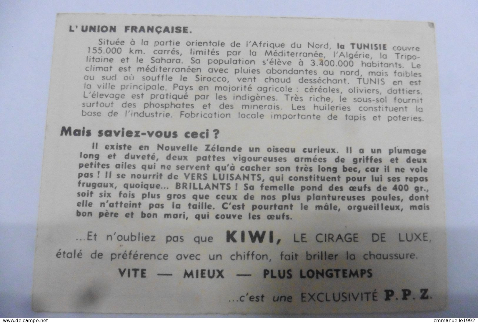 Chromo Cirage Kiwi - L'Union Française - La Tunisie Carte Géographique Illustrée - Andere & Zonder Classificatie