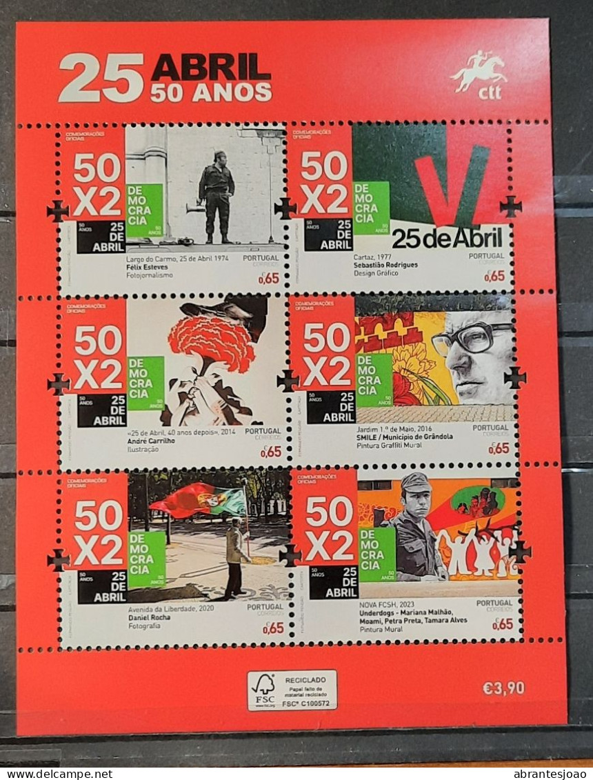 2024 - Portugal - MNH - 50 Year Since The 25th Of April Revolution - Block Of 6 Stamps (100% Recycled Paper) - Unused Stamps