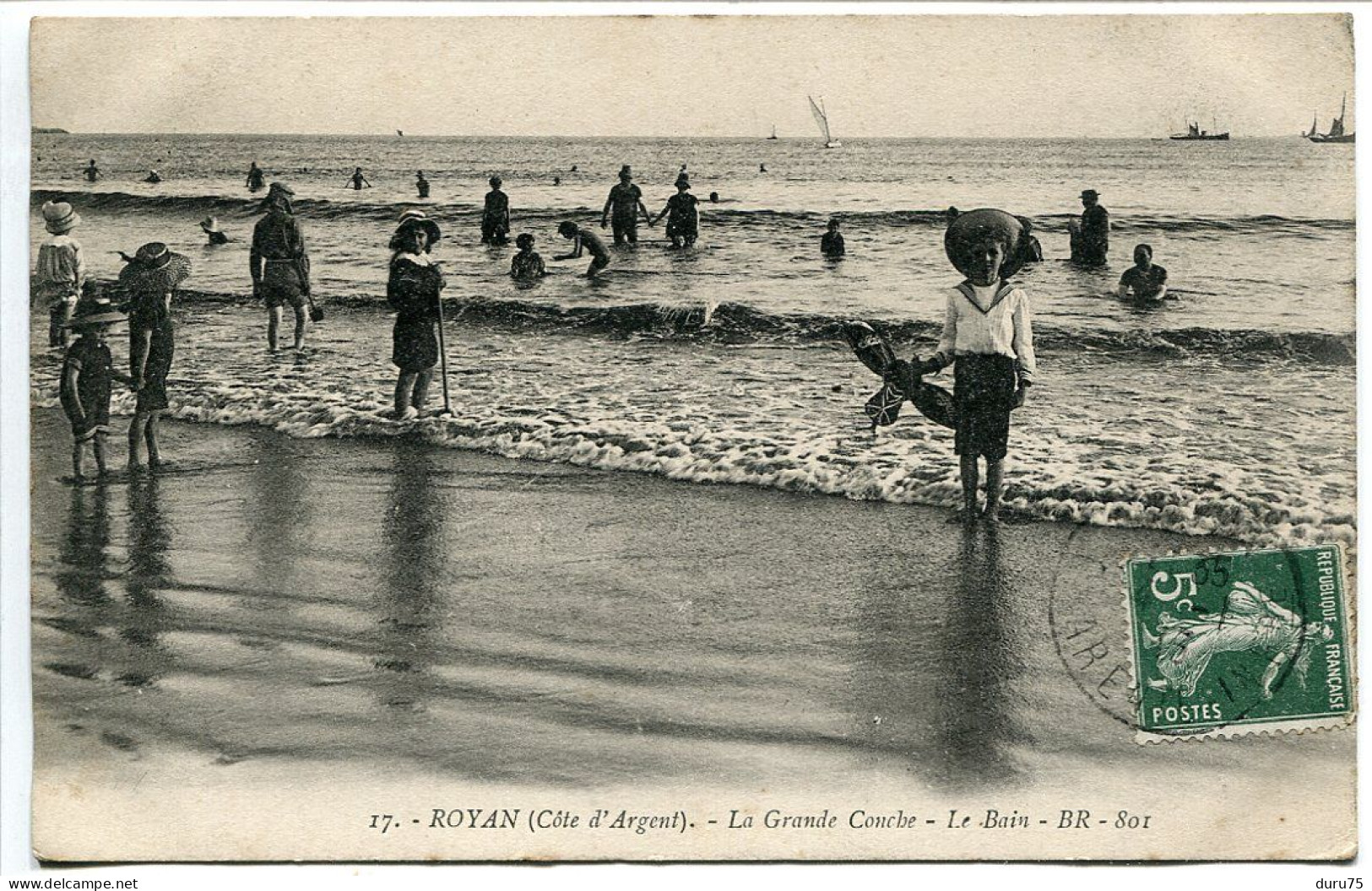 CPA Voyagé 1913 * ROYAN Côte D'Argent La Grande Conche Le Bain ( Bien Animée ) BR Editeur - Royan