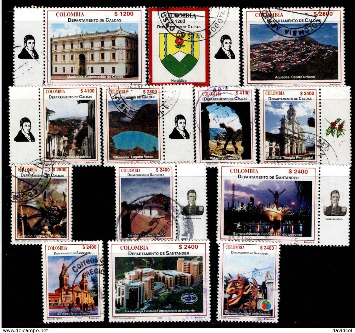 0005G-COLOMBIA-2003- USED STAMPS LOT - CALDAS AND SANTANDER DEPARTMENTS- NO COMPLETE SETS - Colombia