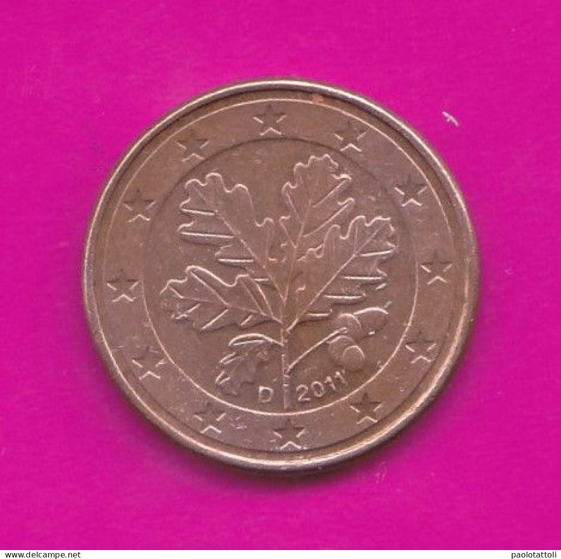 Germany, D 2011- 5 Euro Cent- Nickel Brass- Obverse Oak Leaf. Reverse Denomination- BB, VF, TTB, SS- - Germania