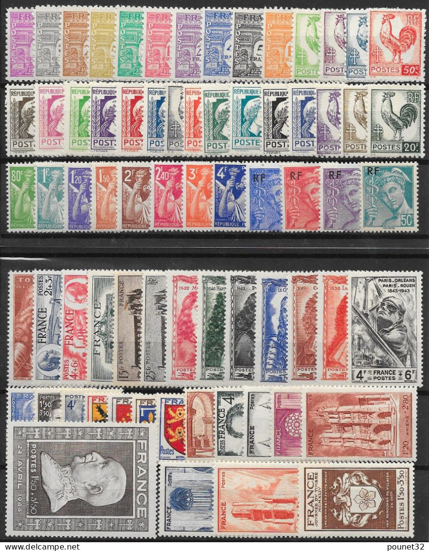 FRANCE ANNEE COMPLETE 1944 N° 599/668 NEUVE ** GOMME SANS CHARNIERE - COTE 118 € - 1940-1949