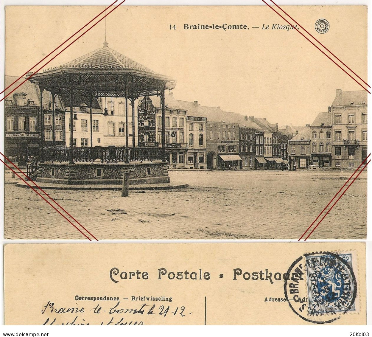 Braine-le-Comte Le Kiosque De La Grand'Place, 1932 Timbre 50c TTB-CPA Vintage - Braine-le-Comte