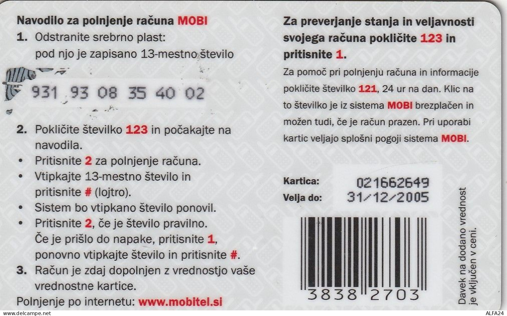 PREPAID PHONE CARD SLOVENIA  (CZ2487 - Slovénie