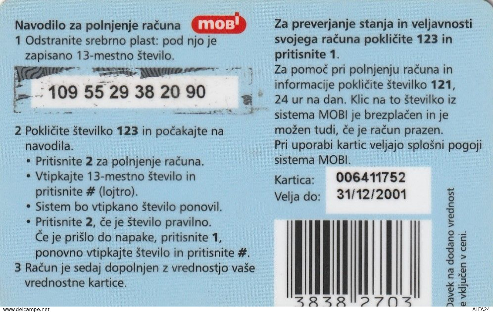 PREPAID PHONE CARD SLOVENIA  (CZ2492 - Slovénie