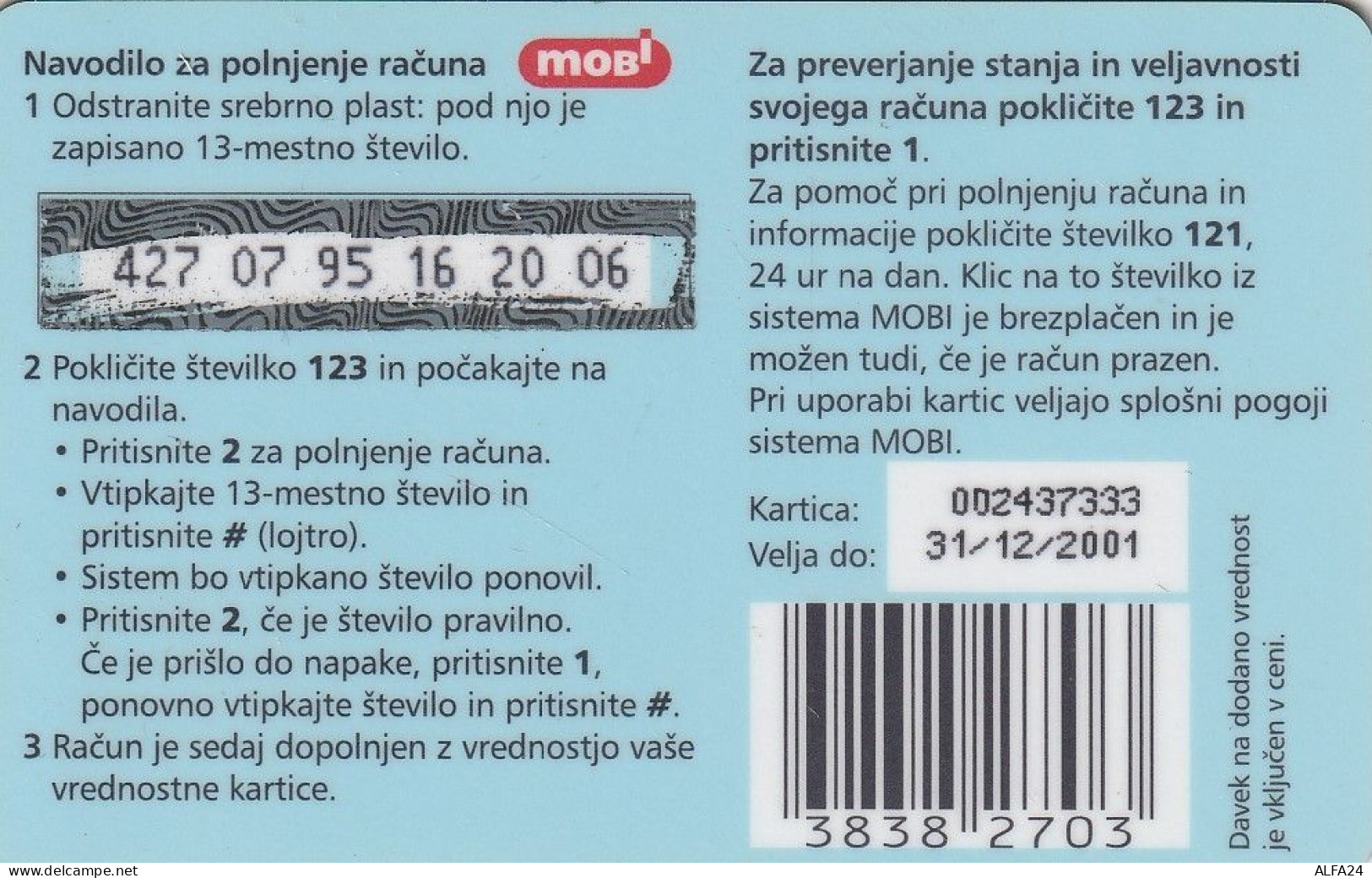 PREPAID PHONE CARD SLOVENIA  (CZ2489 - Slovenië