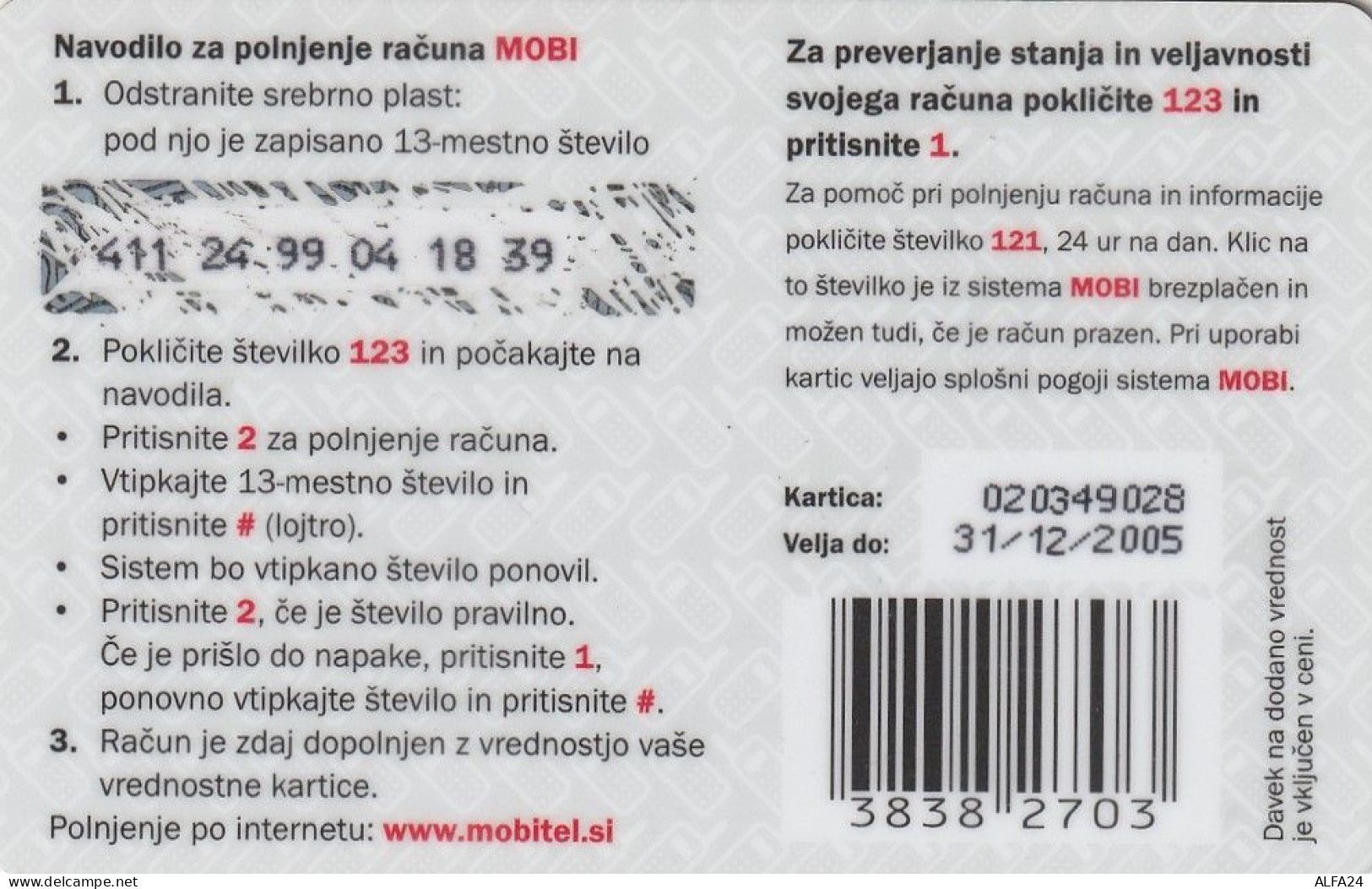 PREPAID PHONE CARD SLOVENIA  (CZ2488 - Slovenië