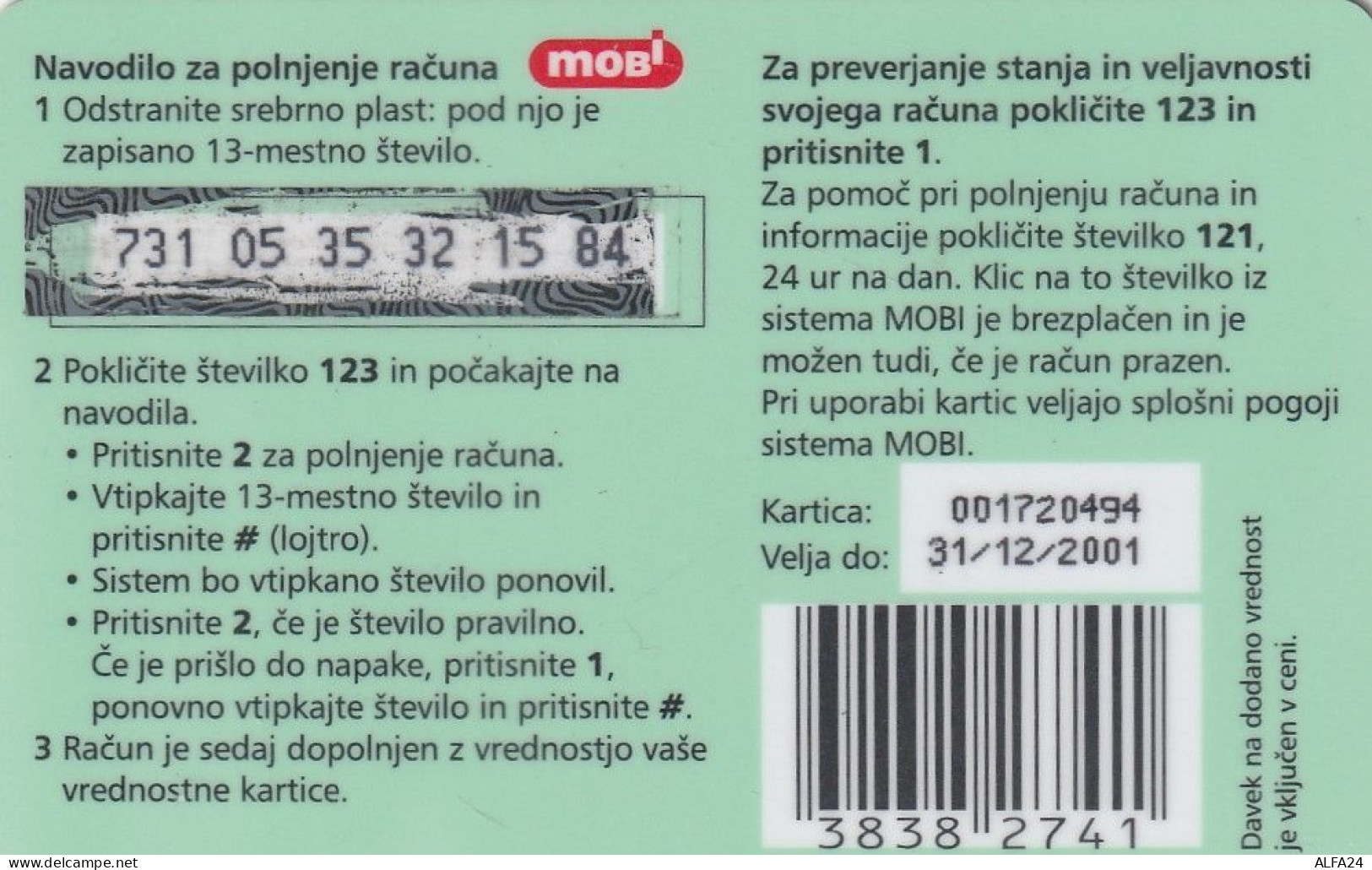 PREPAID PHONE CARD SLOVENIA  (CZ2494 - Slovenië
