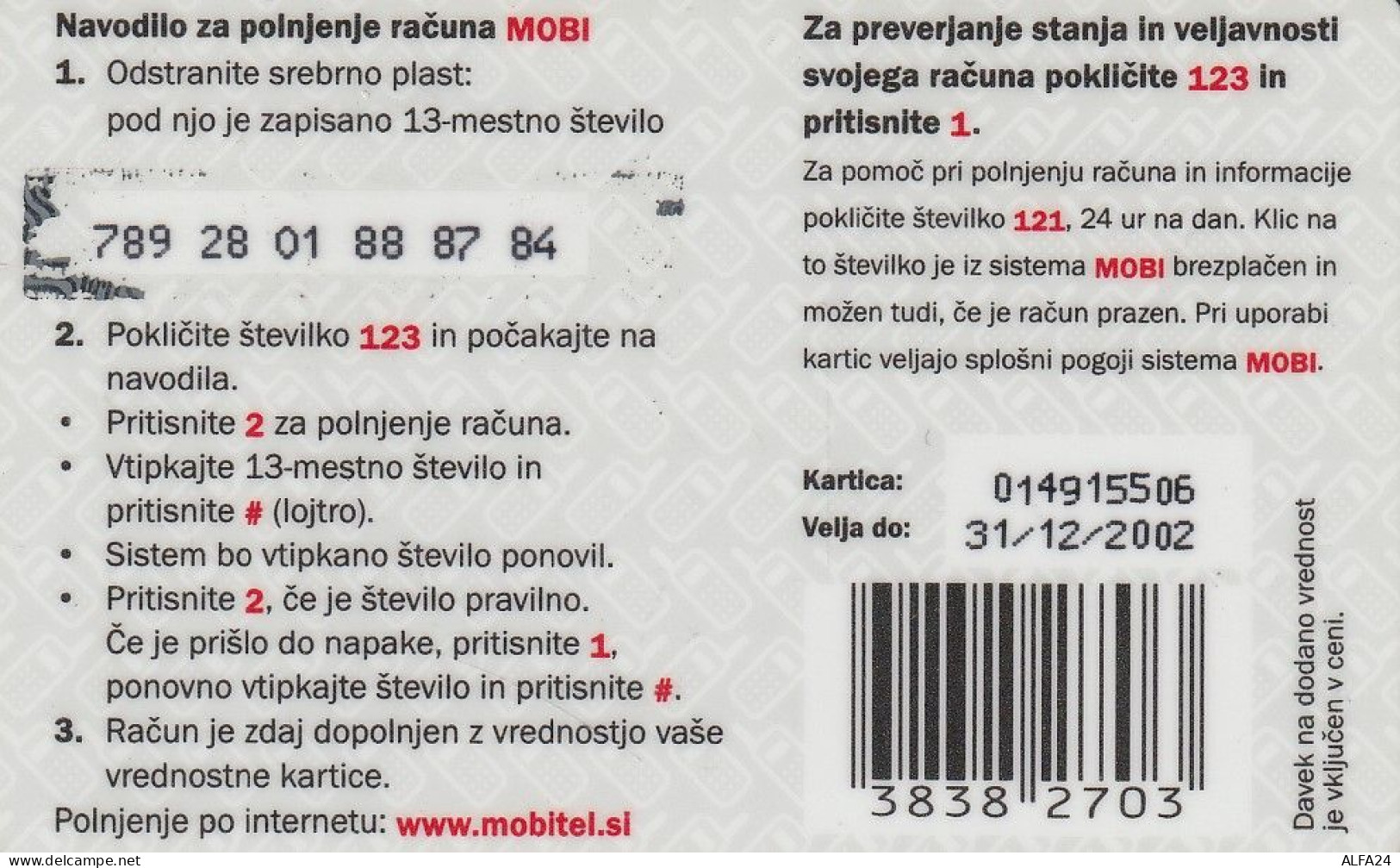 PREPAID PHONE CARD SLOVENIA  (CZ2481 - Slovenië