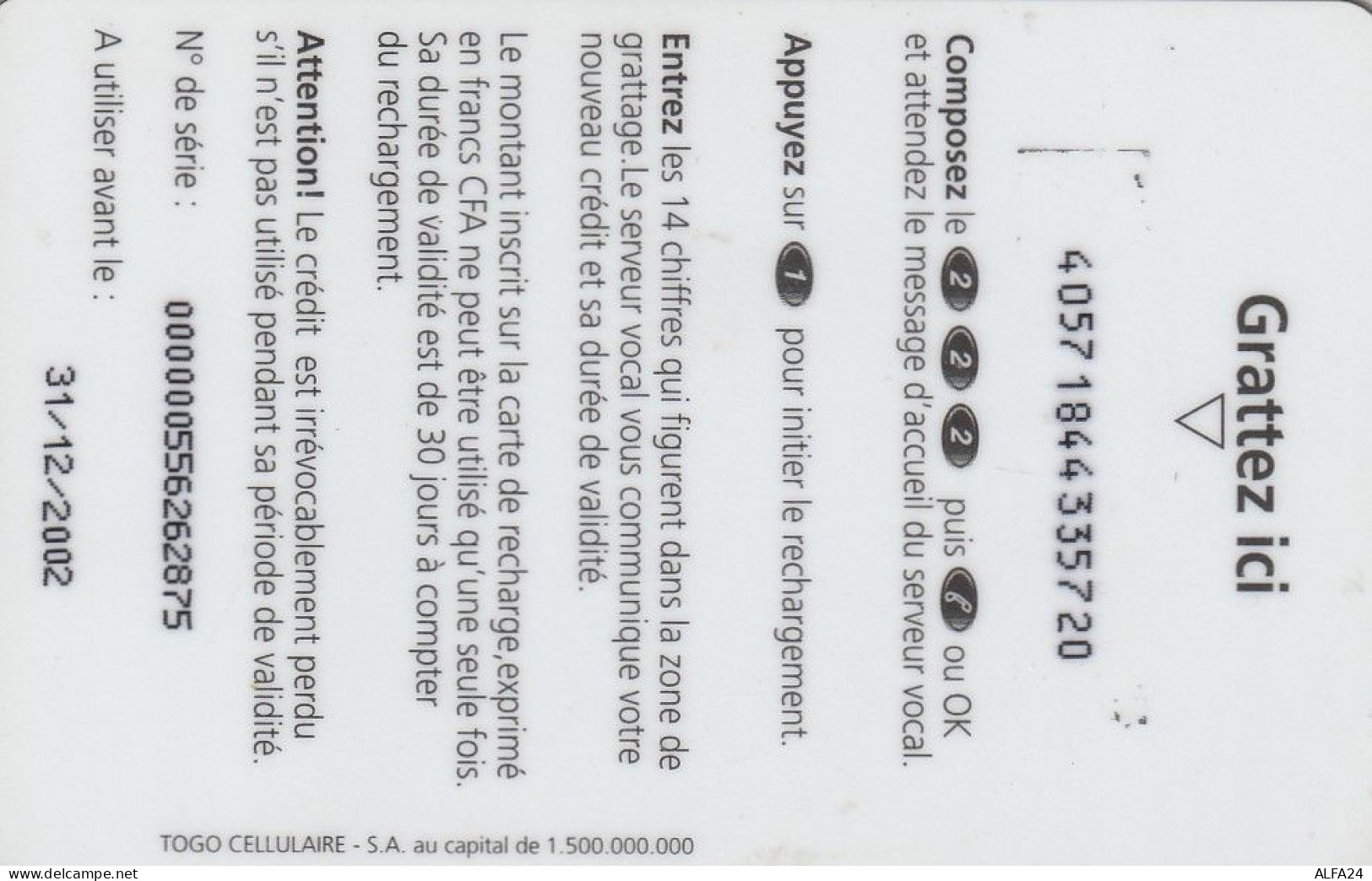 PREPAID PHONE CARD TOGO  (CZ2389 - Togo