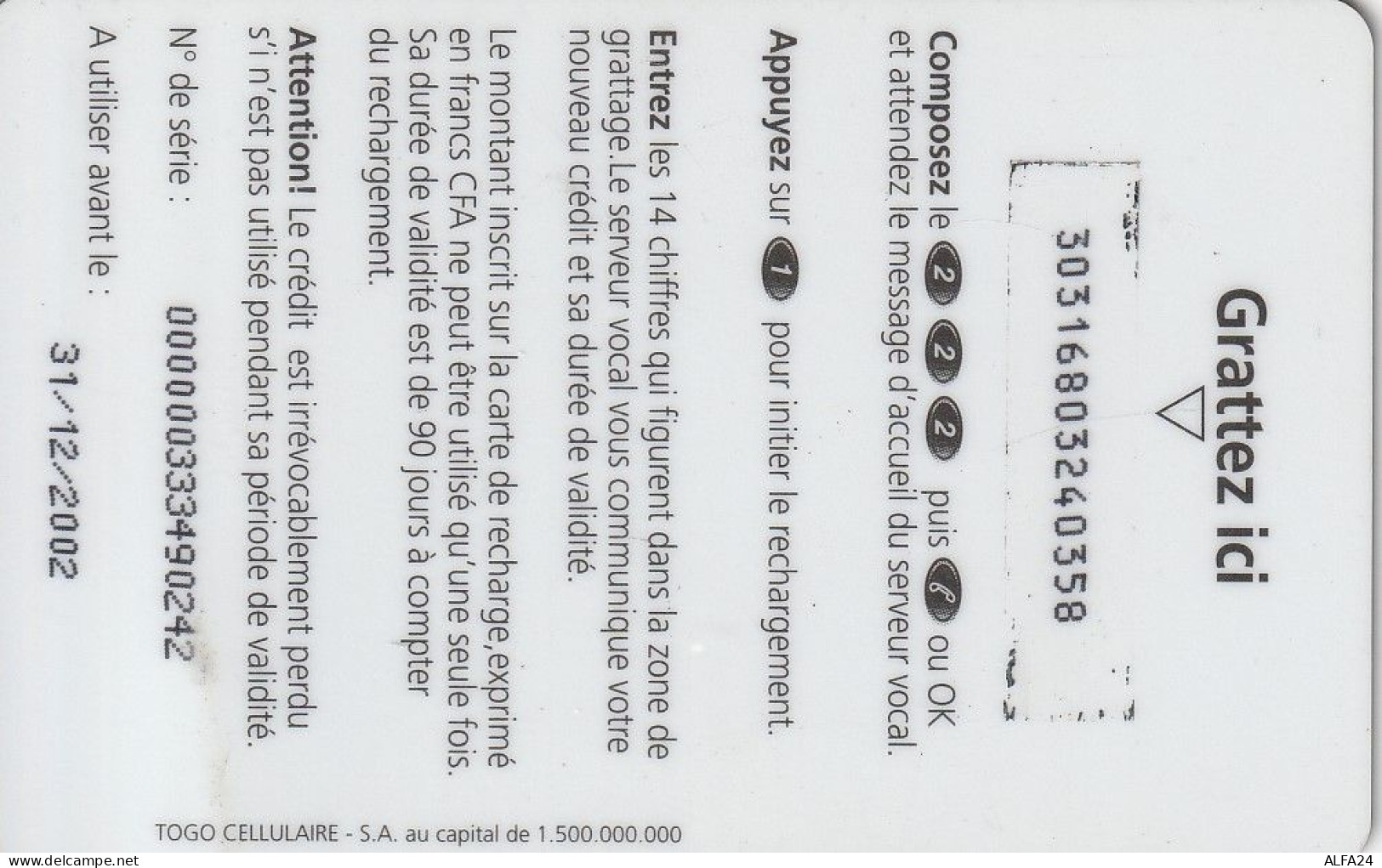 PREPAID PHONE CARD TOGO  (CZ2391 - Togo