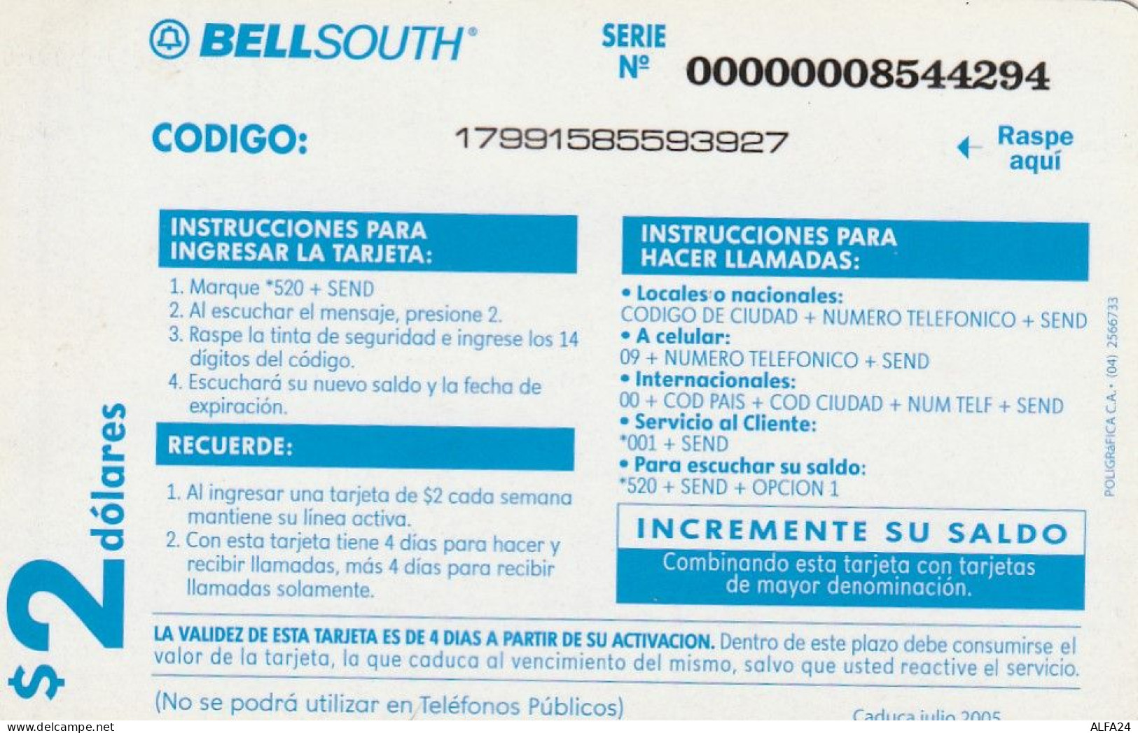 PREPAID PHONE CARD ECUADOR  (CZ2300 - Ecuador