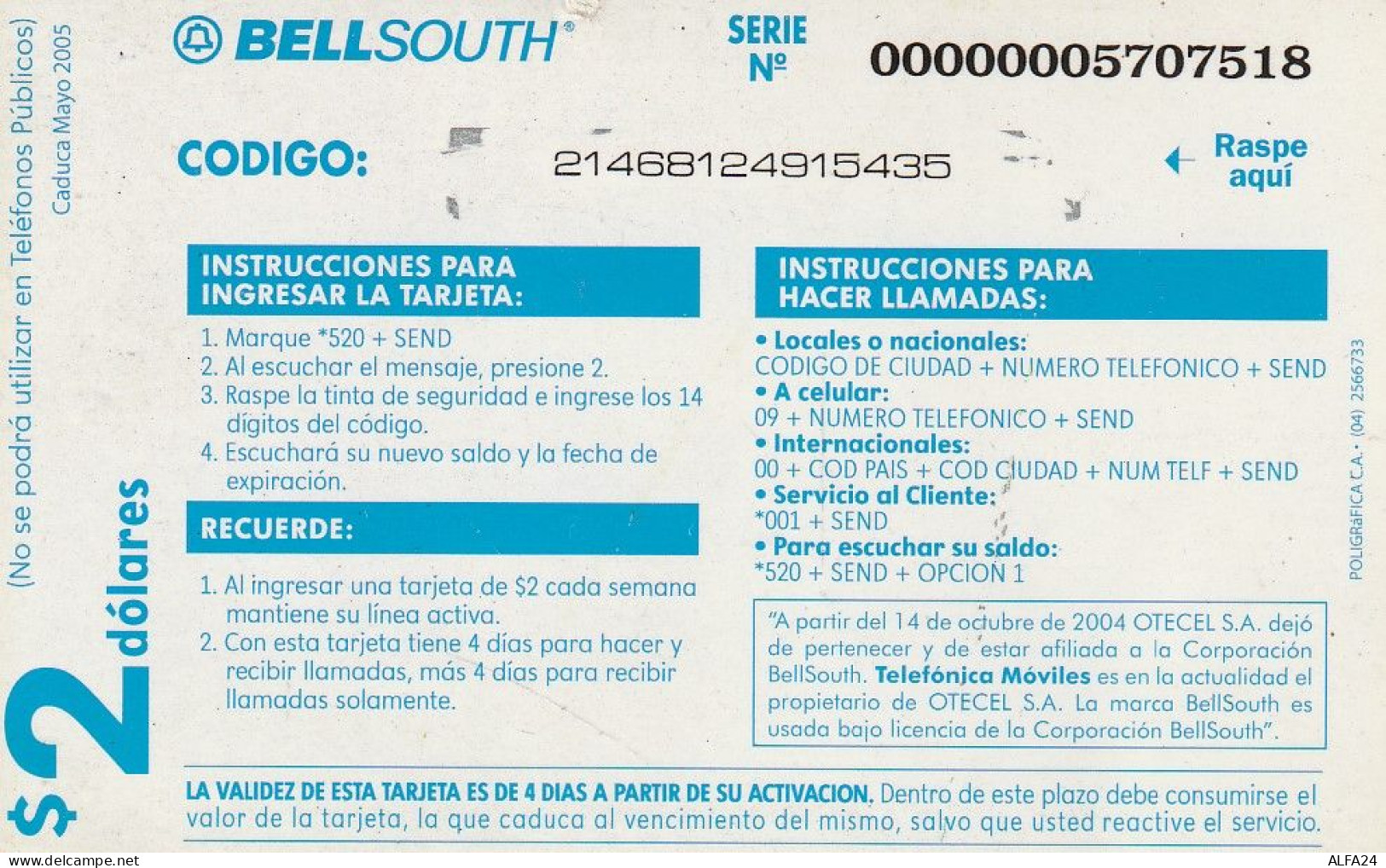 PREPAID PHONE CARD ECUADOR  (CZ2297 - Equateur