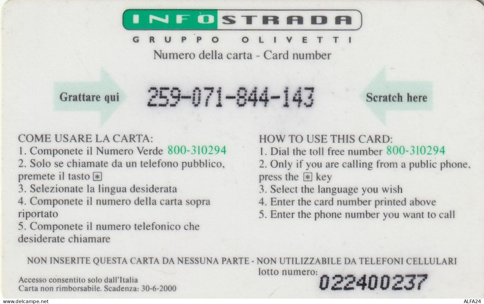 PREPAID PHONE CARD ITALIA INFOSTRADA (CZ2132 - Openbaar Gewoon