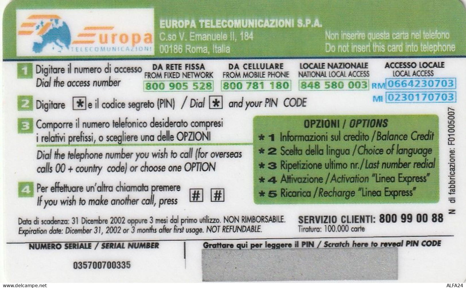PREPAID PHONE CARD ITALIA  (CZ2053 - Publiques Ordinaires