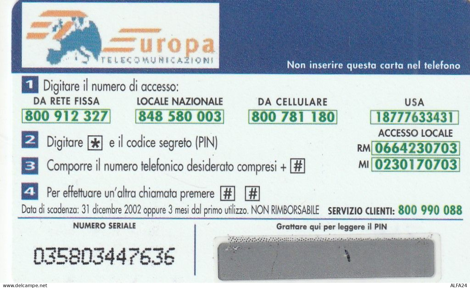 PREPAID PHONE CARD ITALIA  (CZ2052 - Públicas Ordinarias