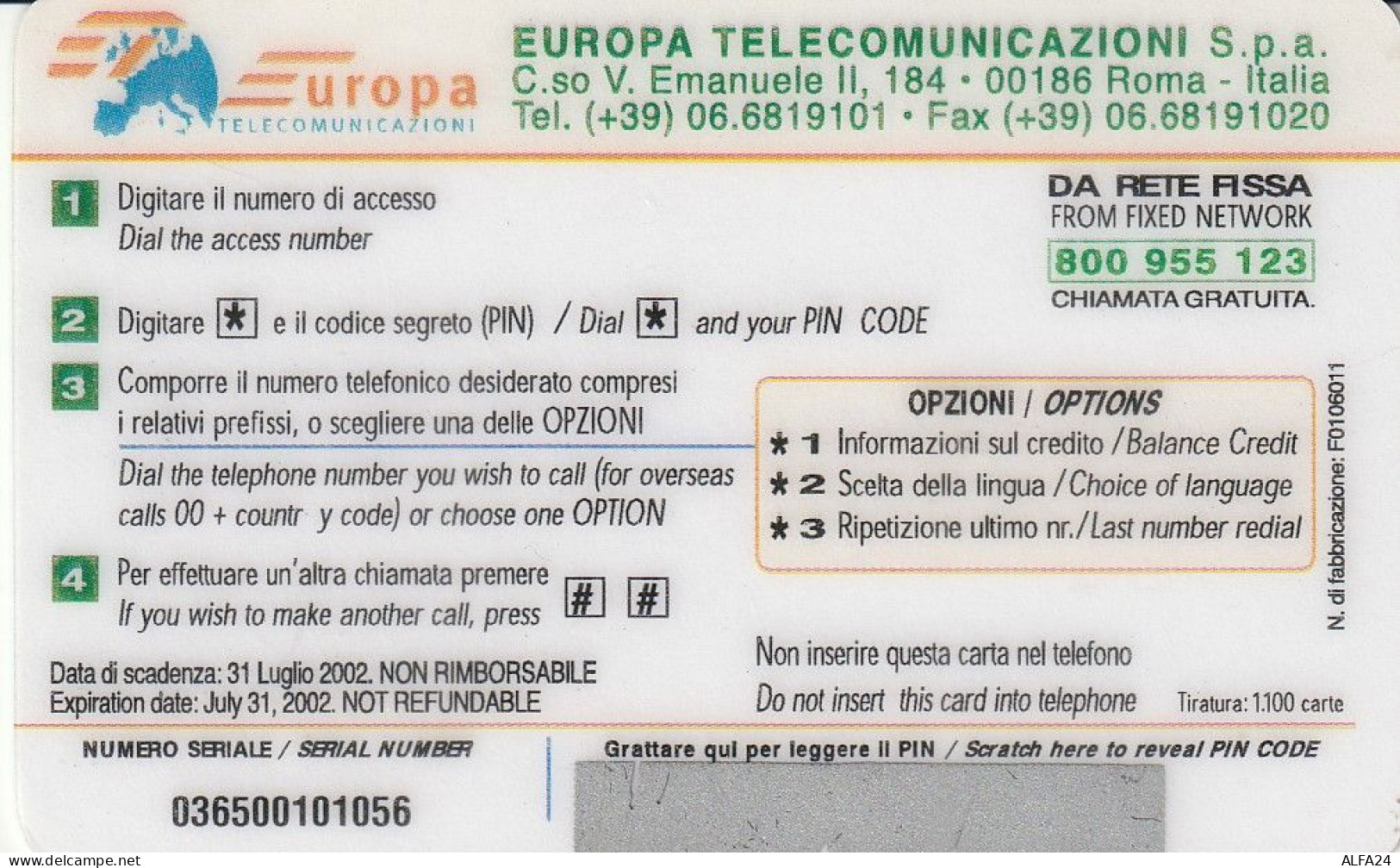 PREPAID PHONE CARD ITALIA  (CZ2043 - Publiques Ordinaires