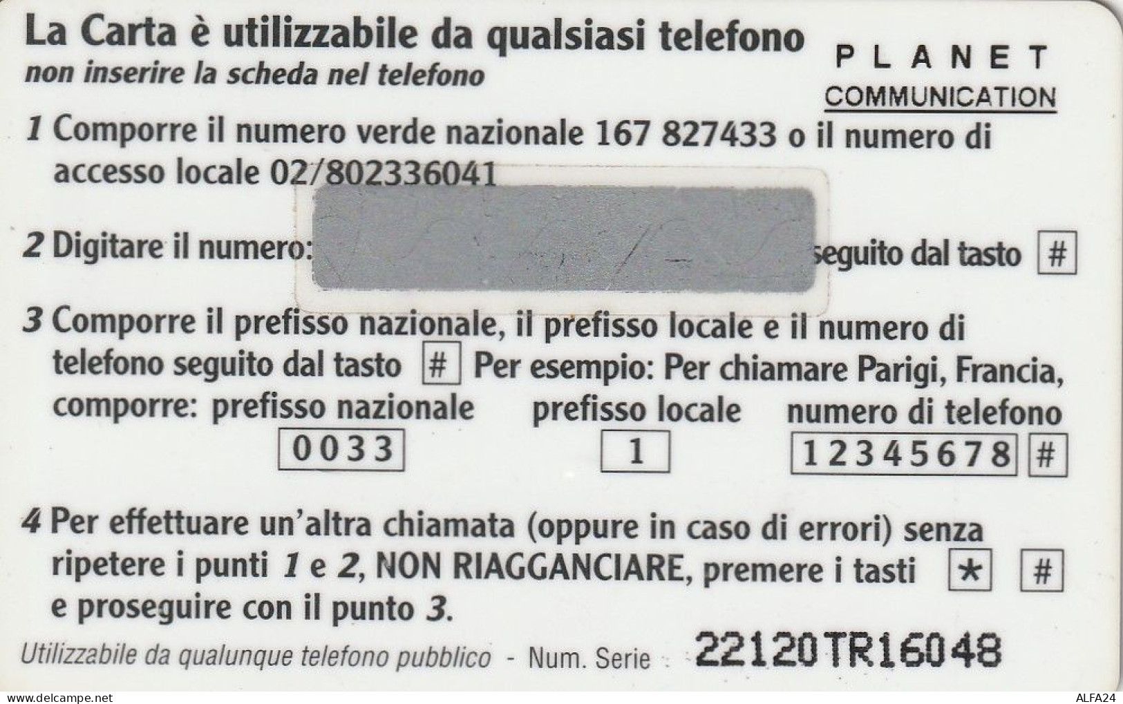 PREPAID PHONE CARD ITALIA PLANET (CZ2024 - Públicas Ordinarias